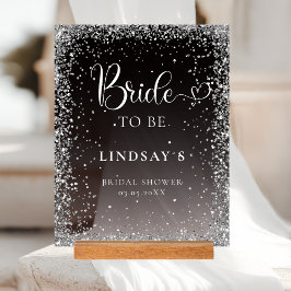 TROUWEN! Zwart Zilver Glitter Bruiloft Feest Acryl Bord
