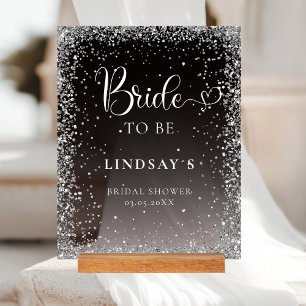 TROUWEN! Zwart Zilver Glitter Bruiloft Feest Acryl Bord