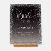 TROUWEN! Zwart Zilver Glitter Bruiloft Feest Acryl Bord (Voorkant)