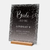 TROUWEN! Zwart Zilver Glitter Bruiloft Feest Acryl Bord (Hoek)