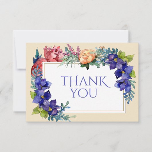 TrouwenDank u Kaarten Geluk Waterverf Bloemen RSVP Kaartje (Voorkant)