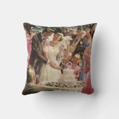 Trouwende bruid en bruidegom die de taart aansnijd kussen (Achterkant)