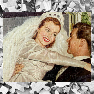Trouwende bruid en bruidegom in vintage stijl, gel legpuzzel