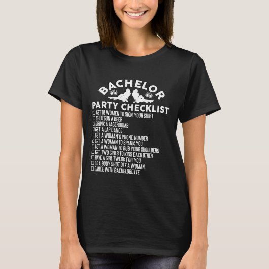 Trouwende Bruidegom Grappige Bachelorfeest Checkli T-shirt (Voorkant)