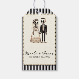 Trouwende cartoon-skeletten - grillige trouwdag cadeaulabel