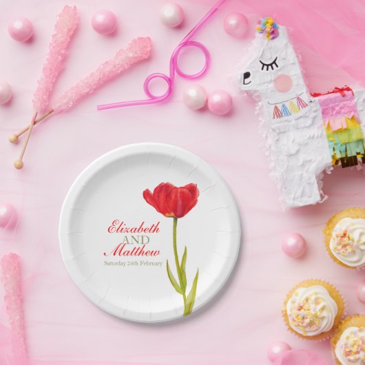 Trouwende enkele rode tulpenkunst genaamd papieren papieren bordje (Feest)