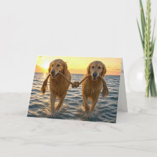 Trouwende Goud Retrievers met Geknoopte Touw Kaart
