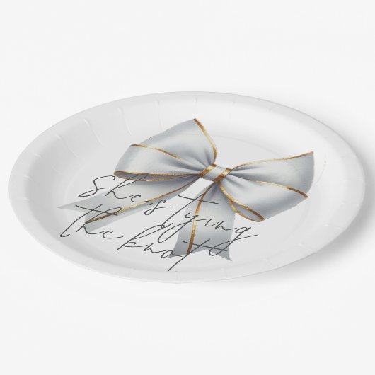 Trouwende Knoop Goud Witte Boog Bruiloft Papieren Bordje (Gekanteld)