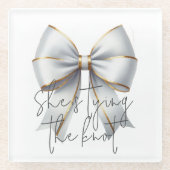 Trouwende Knoop Gouden Witte Boog Bruidsdouche Glazen Onderzetter (Voorkant)