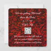 Trouwende Knoop in Verstevigde Rode Hart Rozenblaa Save The Date (Achterkant)