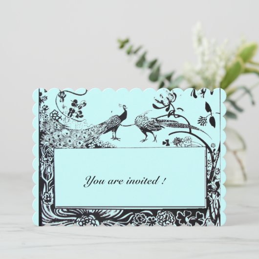 Trouwende Liefde Pauwenvrouwen Zwart Turquoise Bla Kaart (Staand voorkant)