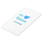 Trouwende mevrouw voeg naam datum toe blauw hart w magneet (Linkerzijde)