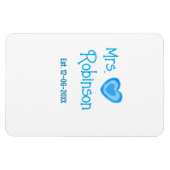 Trouwende mevrouw voeg naam datum toe blauw hart w magneet (Horizontaal)