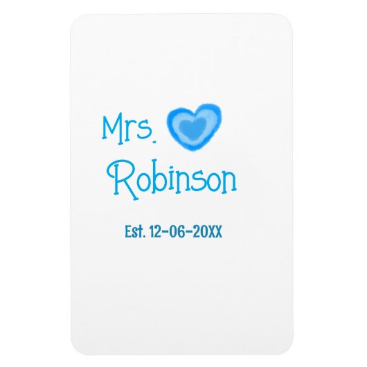 Trouwende mevrouw voeg naam datum toe blauw hart w magneet (Verticaal)
