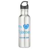 Trouwende mevrouw voeg naam datum toe blauw hart w waterfles  (Voorkant)