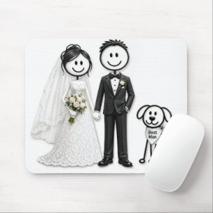 Trouwende stickfiguren met getuige hond muismat
