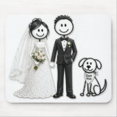 Trouwende stickfiguren met getuige hond muismat (Voorkant)