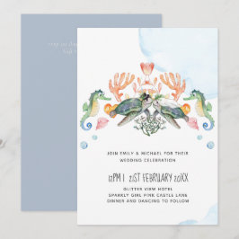 Trouwende Zeeschildpadden met Bruid en Bruidegom