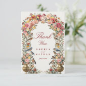 Trouwer Dankkaart met Vintage Bloemen Bedankkaart (Staand voorkant)