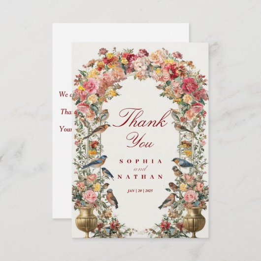 Trouwer Dankkaart met Vintage Bloemen Bedankkaart (Voorkant / Achterkant)