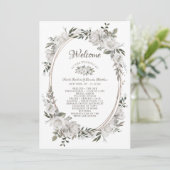 Trouweremonieprogramma Ovaal met Witte Bloemen in Programmakaart (Staand voorkant)