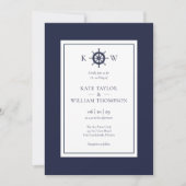 Trouwerfoto met scheepswiel in Navy Blue Monogram Kaart (Voorkant)