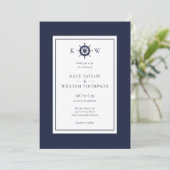 Trouwerfoto met scheepswiel in Navy Blue Monogram Kaart (Staand voorkant)