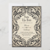 Trouwerij antiek ornament save the date (Voorkant)
