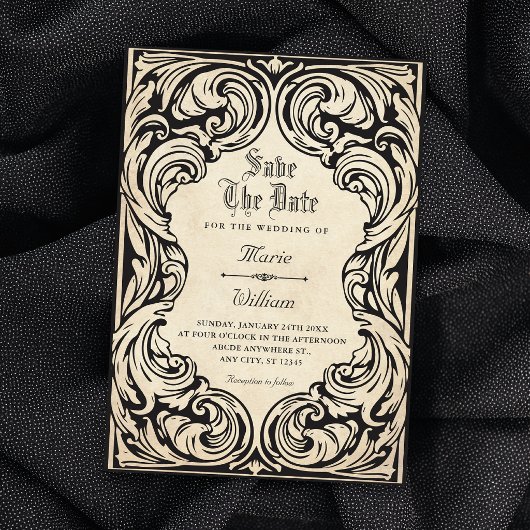 Trouwerij antiek ornament save the date