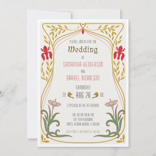 Trouwerij Art Nouveau Huwelijksuitnodiging  Kaart (Achterkant)