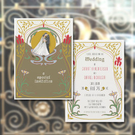 Trouwerij Art Nouveau Huwelijksuitnodiging  Kaart