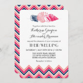 Trouwerij Chevron Zee Schelpen Bruiloft Uitnodigin Kaart (Voorkant / Achterkant)