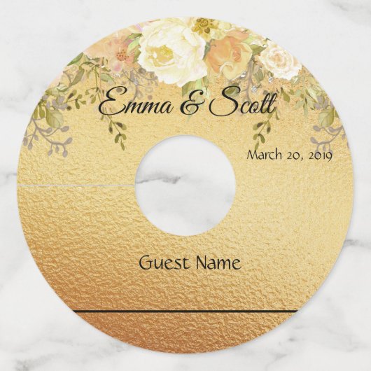 Trouwerij Gouden Bloem Marker Wijn Glas Labels (Voorkant)