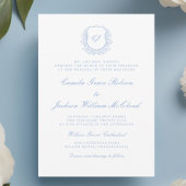 Trouwerij in vintage monogram wit en stoffig blauw kaart