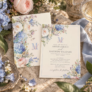 Trouwerij in vintage pastel met ivoor monogram kaart