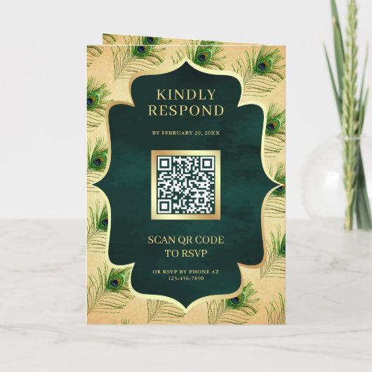 Trouwerij met QR-code en veren van groene pauw uit (Achterkant)