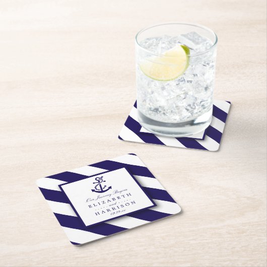 Trouwerij met scheepsstrepen en marineanker kartonnen onderzetters (Insitu)