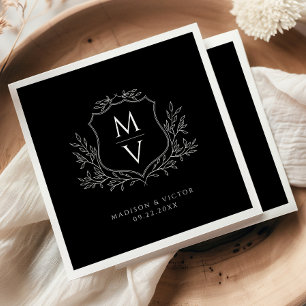 Trouwerij met vintage blad crest monogram zwart wi servet