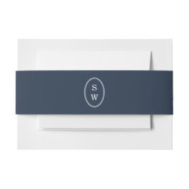 Trouwerij Navy Monogram Bruiloft Buikband Uitnodigingen Wikkel