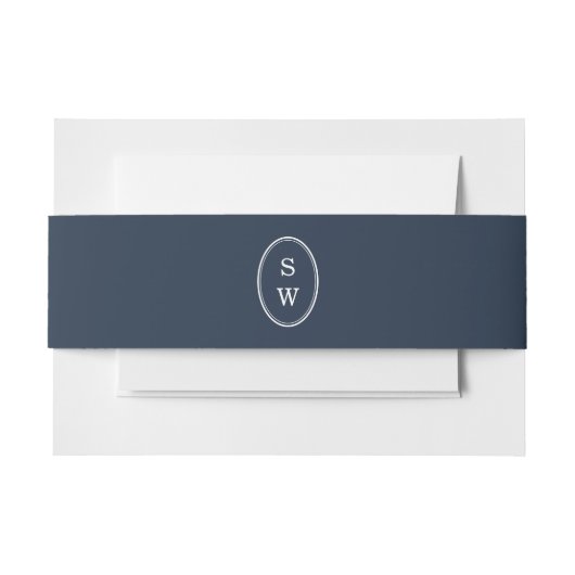 Trouwerij Navy Monogram Bruiloft Buikband Uitnodigingen Wikkel (Voorkant Voorbeeld)