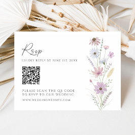 Trouwerij RSVP met QR-code en zachte pastel wilde  Kaartje