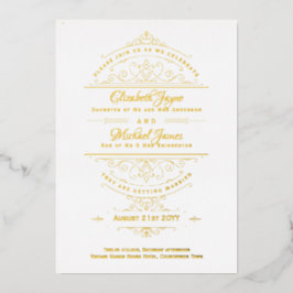 Trouwerij Vintage GOLD FOLIE Klassiek Wit Versierd Uitnodiging