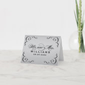 Trouwerij Zilver Zwart Kalligrafie Monogram Huweli Bedankkaart (Voorkant)