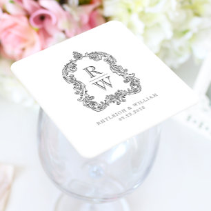 Trouwerijk crest in vintage stijl met wit en antra kartonnen onderzetters