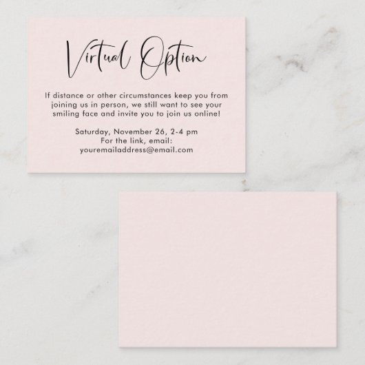 Trouwerijroze voor virtuele optiepartij informatiekaartje (Voorkant / Achterkant)