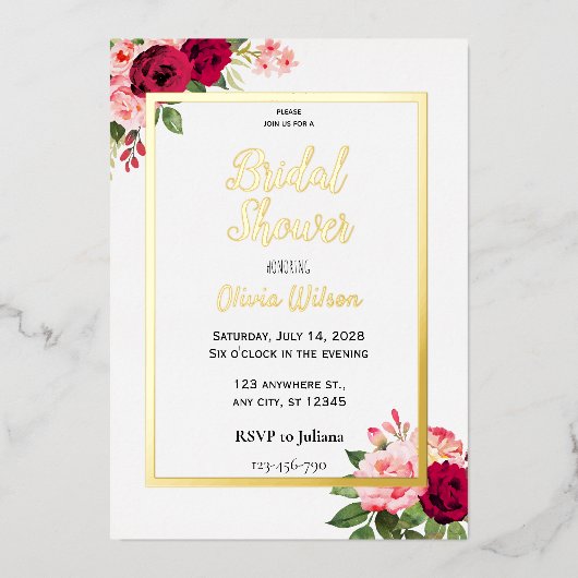 Trouwerik uitnodiging met gouden bloemen (Voorkant)
