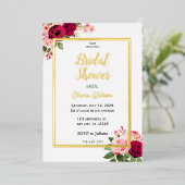 Trouwerik uitnodiging met gouden bloemen (Staand Voorkant)