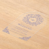 Trouwerinvitatie met blauwe getekende bladmonogram acryl uitnodigingen (Laagn)