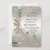 Trouwerinvitatiemet Blauwe Stenen en Goud Borduurs Kaart (Voorkant)