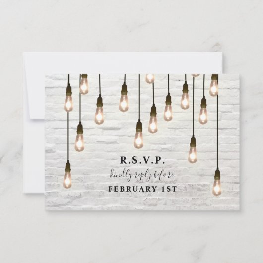 Trouwerlicht Wit Baksteen Bruiloft RSVP Kaartje (Voorkant)